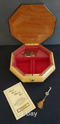 SIGNED Reuge Swiss Music Box Marquetry Wood Inlay Sorrento Italy Metal Lock Key