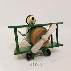 SNOOPY PEANUTS SCHMID FLYING ACE Wood Music Box Biplane 1970 Saints Marching In