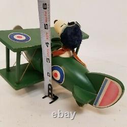 SNOOPY PEANUTS SCHMID FLYING ACE Wood Music Box Biplane 1970 Saints Marching In