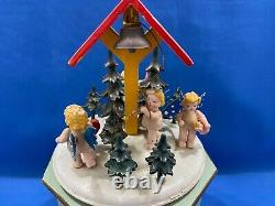 STEINBACH Music Box Christmas Angels Bell Carved Wood THORENS Germany Vintage