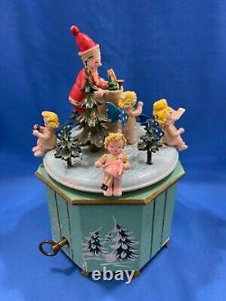 STEINBACH Music Box Christmas Santa Angels Carved Wood THORENS Germany Vintage