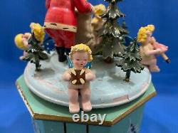 STEINBACH Music Box Christmas Santa Angels Carved Wood THORENS Germany Vintage