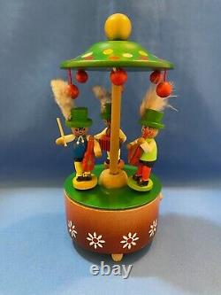STEINBACH Music Box Musical Boys Carved Wood Germany Twirling Figures Vintage