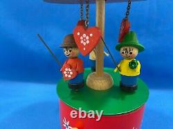 STEINBACH Music Box Twirling Boys with Hearts Carved Wood Germany Vintage 1970s