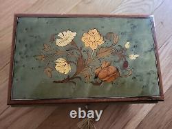 STUNNING SORRENTO ITALY WOOD JEWELRY MUSIC BOX l'amore e Reuge Green 6.5x4x2