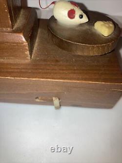 Sankyo Music Box? Animated Wood Music Box Mouse and grandfather clock