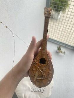Sanyo Vintage Greek Hand Carved Wood Guitar Music Box Never on A Sunday WORKS