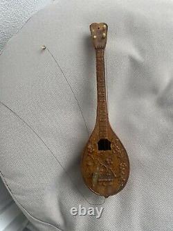 Sanyo Vintage Greek Hand Carved Wood Guitar Music Box Never on A Sunday WORKS