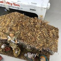 Sears Nativity Set Vintage 32 97904 Wood Stable 12 Figurines Music Box Creche
