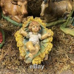 Sears Nativity Set Vintage 32 97904 Wood Stable 12 Figurines Music Box Creche
