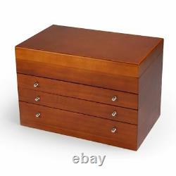 Sleek 18 Note Spacious Wood Tone Musical Jewelry Box Over 400 Song Choices