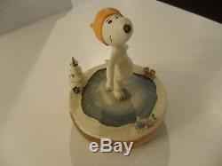 Snoopy Carved Wooden Wind-up Music Box Ice Skating Vintage Find Scarce