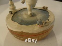 Snoopy Carved Wooden Wind-up Music Box Ice Skating Vintage Find Scarce