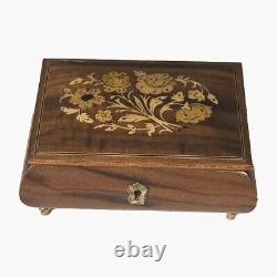 Sorrento Intarsio hand-made Floral wood Inlay Italian Music Jewerly Box With Key