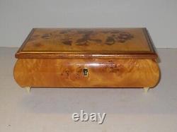 Sorrento Italy Reuge Burl Maple Wood Music Jewelry Box Inlaid Wood, Key & Insert