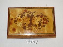 Sorrento Italy Reuge Burl Maple Wood Music Jewelry Box Inlaid Wood, Key & Insert