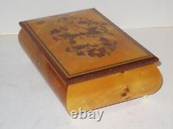 Sorrento Italy Reuge Burl Maple Wood Music Jewelry Box Inlaid Wood, Key & Insert