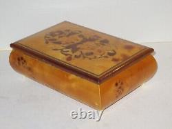 Sorrento Italy Reuge Burl Maple Wood Music Jewelry Box Inlaid Wood, Key & Insert