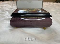 Splendid Wood Inlay Floral Music Box Purple Butterfly Plays Mozart Footed New