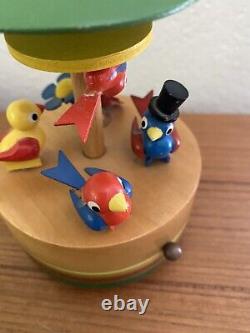 Steinbach Volkskunst Wood Music Box Rotates Birds Antique Vintage