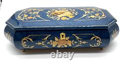 Superb Large Made In Italy Footed With Elegant Wood Inlay Jewelry Music Box