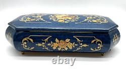 Superb Large Made In Italy Footed With Elegant Wood Inlay Jewelry Music Box