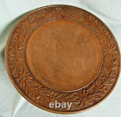 Swiss Black Forest Platter Carved Wood Edleweiss A/F Music box Large 33cm