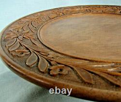 Swiss Black Forest Platter Carved Wood Edleweiss A/F Music box Large 33cm