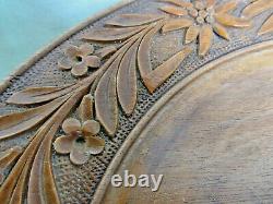 Swiss Black Forest Platter Carved Wood Edleweiss A/F Music box Large 33cm