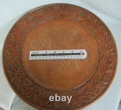 Swiss Black Forest Platter Carved Wood Edleweiss A/F Music box Large 33cm