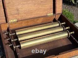 Swiss Cylinder Music Box with 3 Interchangeable Cylinders Circa 1885-1900