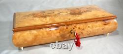 Swiss Reuge 11 Burl Wood Music Box with Key Switzerland Excellent