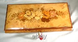 Swiss Reuge 11 Burl Wood Music Box with Key Switzerland Excellent