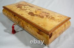 Swiss Reuge 11 Burl Wood Music Box with Key Switzerland Excellent