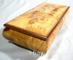 Swiss Reuge 11 Burl Wood Music Box with Key Switzerland Excellent