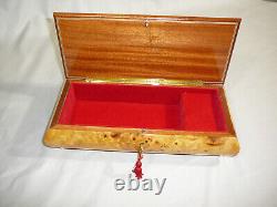 Swiss Reuge 11 Burl Wood Music Box with Key Switzerland Excellent