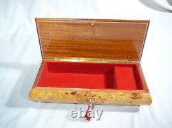 Swiss Reuge 11 Burl Wood Music Box with Key Switzerland Excellent