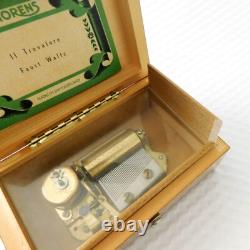 Swiss Thorens Music Box 2 Tune Wind up Inlaid Wood Shield VG Condition Vintage