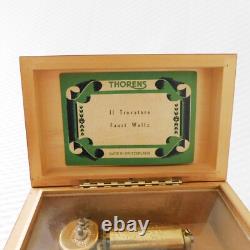Swiss Thorens Music Box 2 Tune Wind up Inlaid Wood Shield VG Condition Vintage