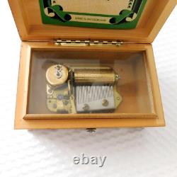 Swiss Thorens Music Box 2 Tune Wind up Inlaid Wood Shield VG Condition Vintage