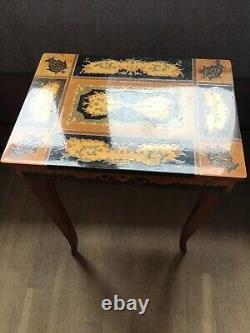 Swiss Venetian wooden musical table & Box marquetry inlaid V G Cond Wonky Legs
