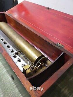 Swiss antique cylinder barrel inlaid music box Lecoultre-freres Geneva