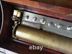 Swiss antique cylinder barrel inlaid music box Lecoultre-freres Geneva