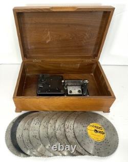 Switzerland Disc Music Box Wood Thorens with 10 Discs Swiss Thorens Working
