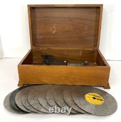 Switzerland Disc Music Box Wood Thorens with 10 Discs Swiss Thorens Working