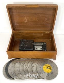 Switzerland Disc Music Box Wood Thorens with 10 Discs Swiss Thorens Working