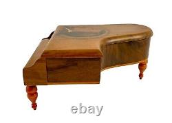 Thorens baby grand piano walnut music jewellery box, silk lined, Emperor Waltz