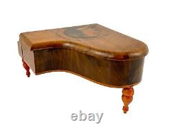 Thorens baby grand piano walnut music jewellery box, silk lined, Emperor Waltz