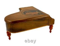 Thorens baby grand piano walnut music jewellery box, silk lined, Emperor Waltz