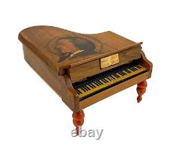 Thorens baby grand piano walnut music jewellery box, silk lined, Emperor Waltz